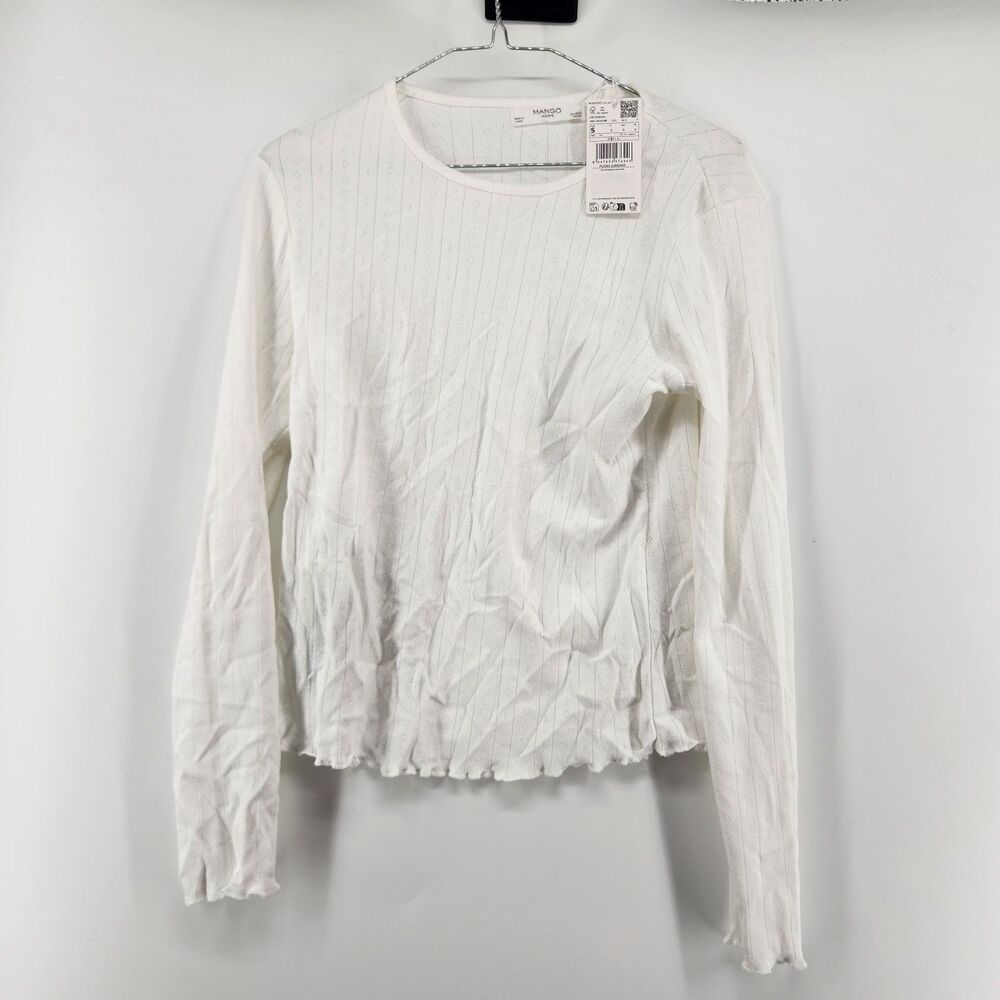Mango Home Women's Small White Long Sleeve Ruched Shirt and Pants Set
